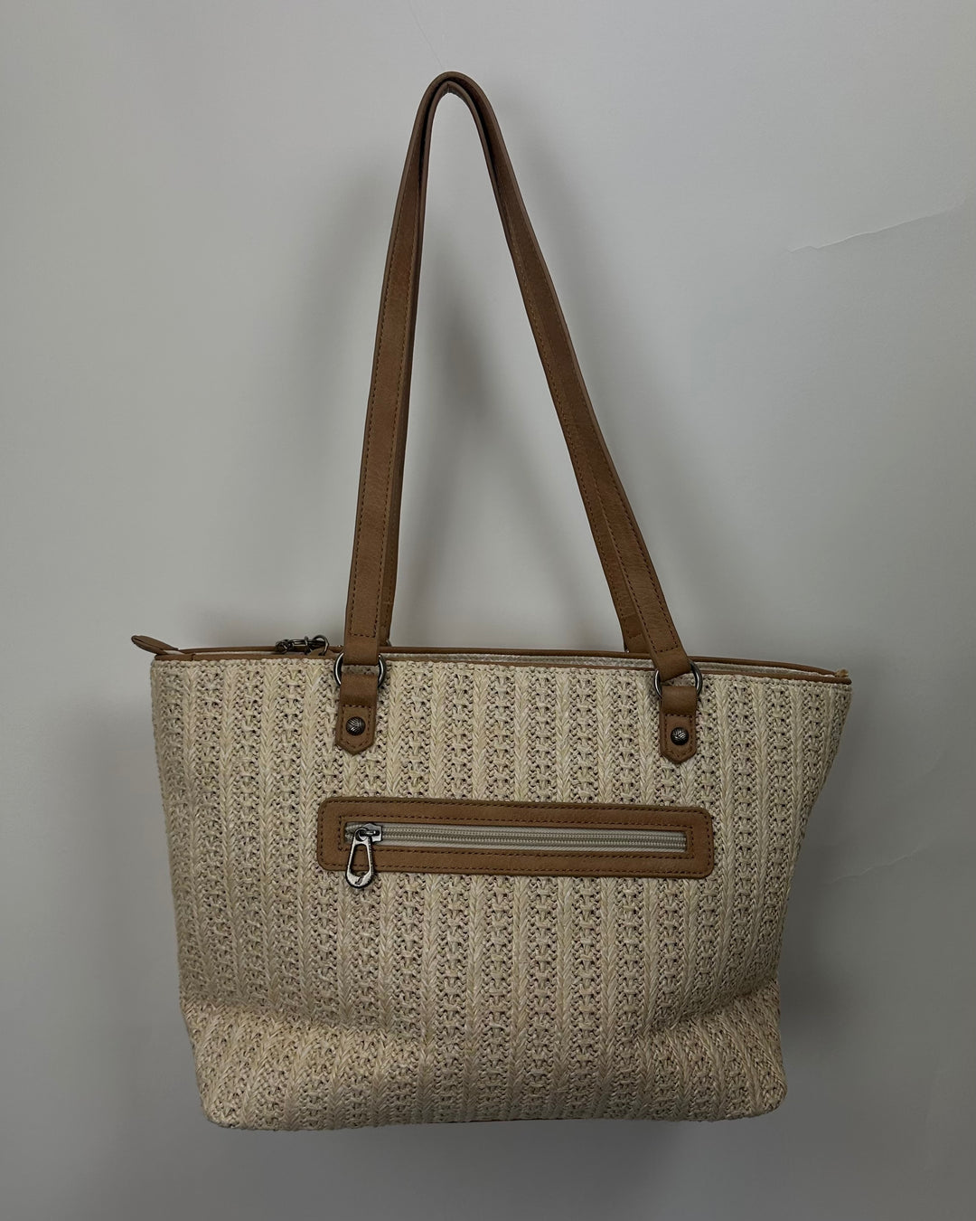 Cream Woven Tote Handbag