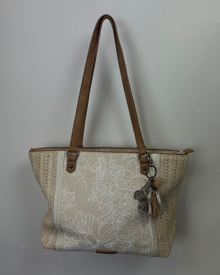 Cream Woven Tote Handbag