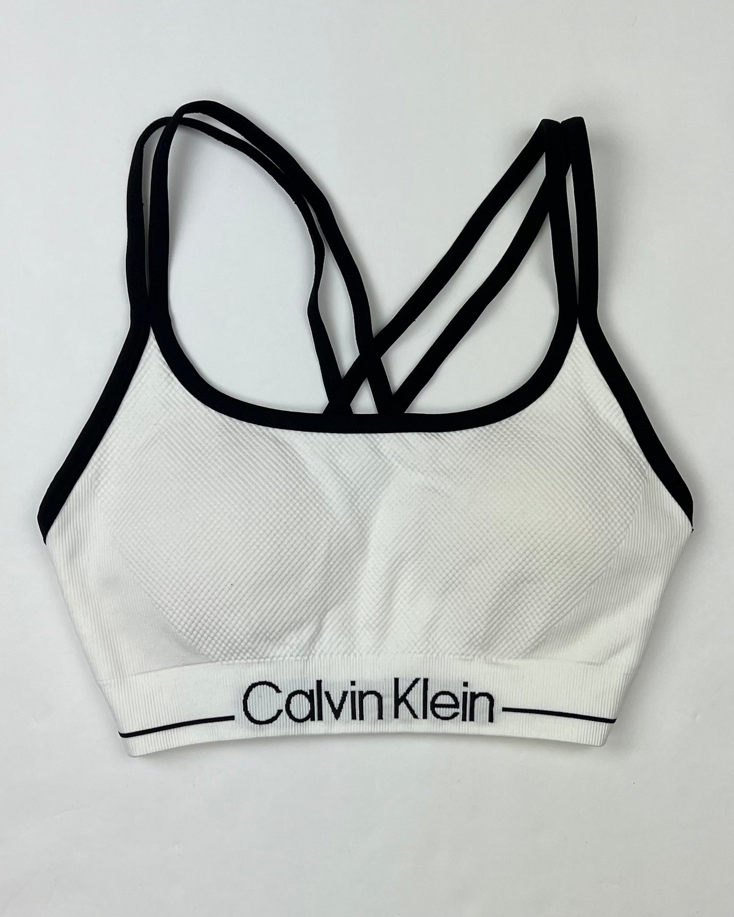 White and Black Trim Sports Bra - Small