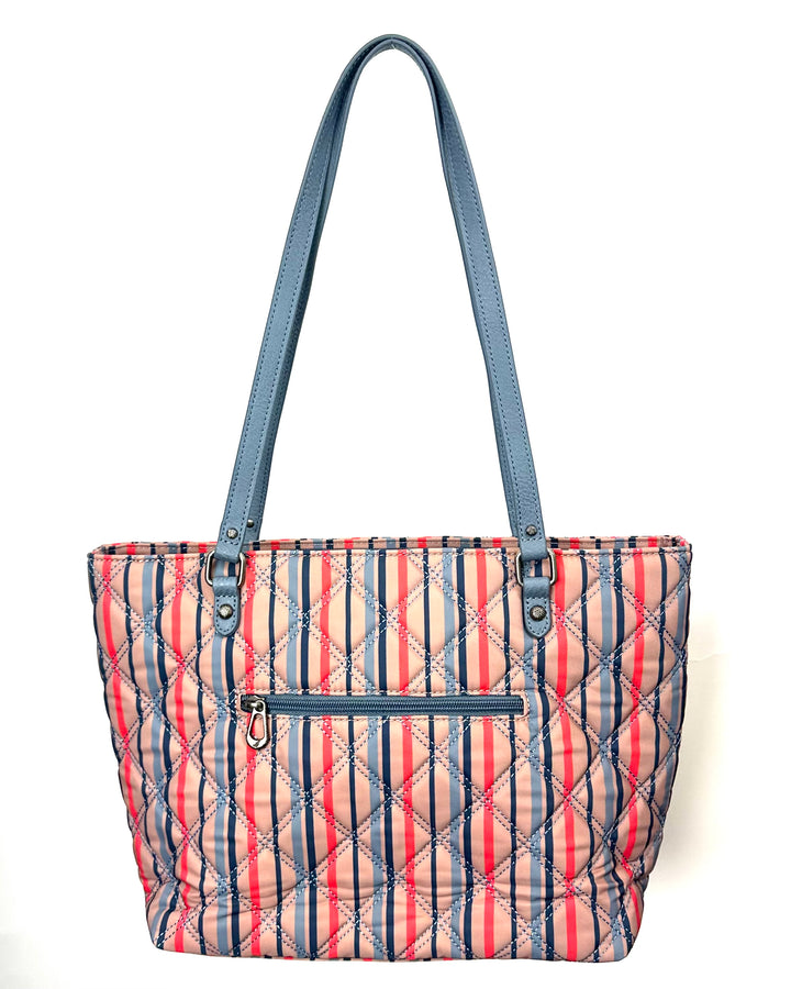 Tan And Multicolor Quilted Tote Bag