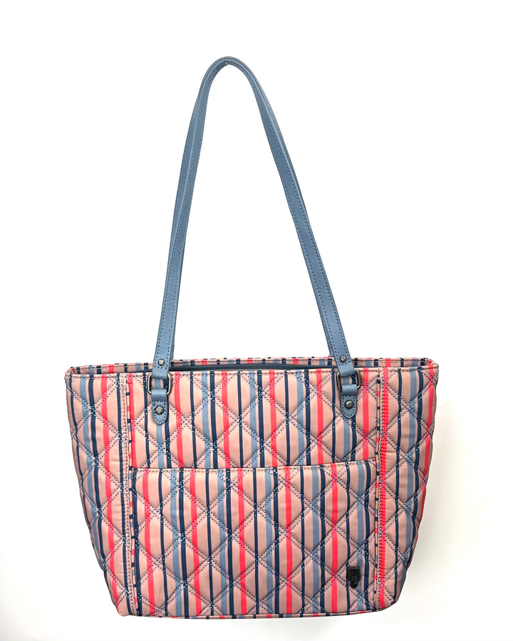 Tan And Multicolor Quilted Tote Bag