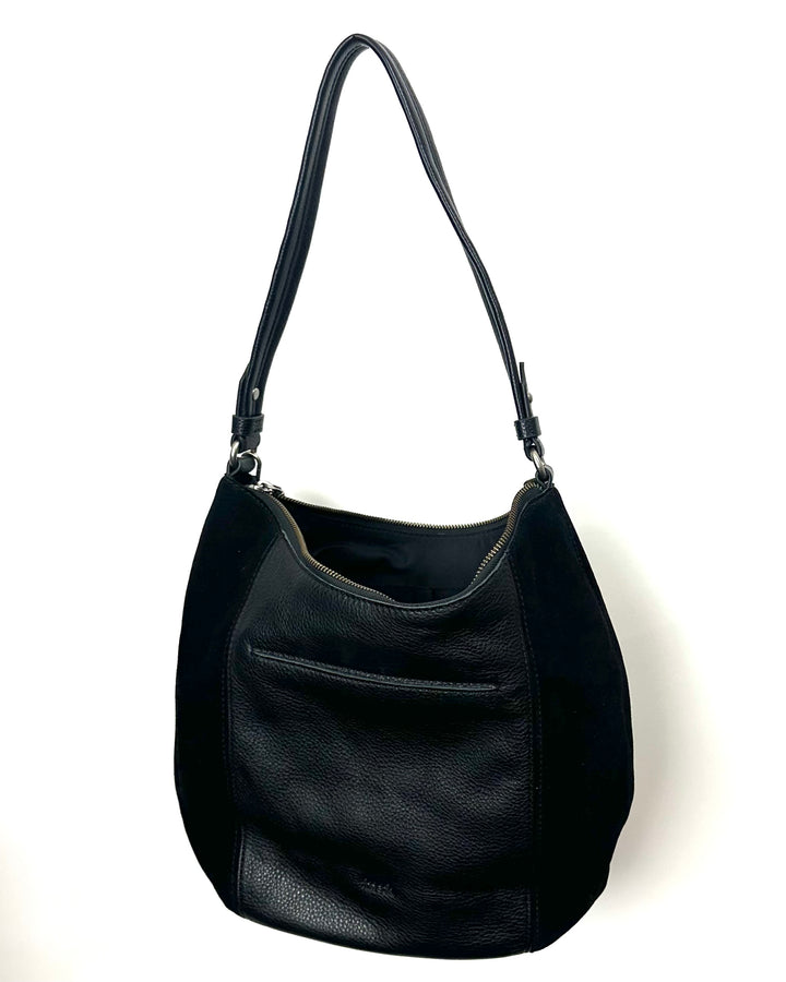 Black Leather and Suede Tassel Shoulder Bag