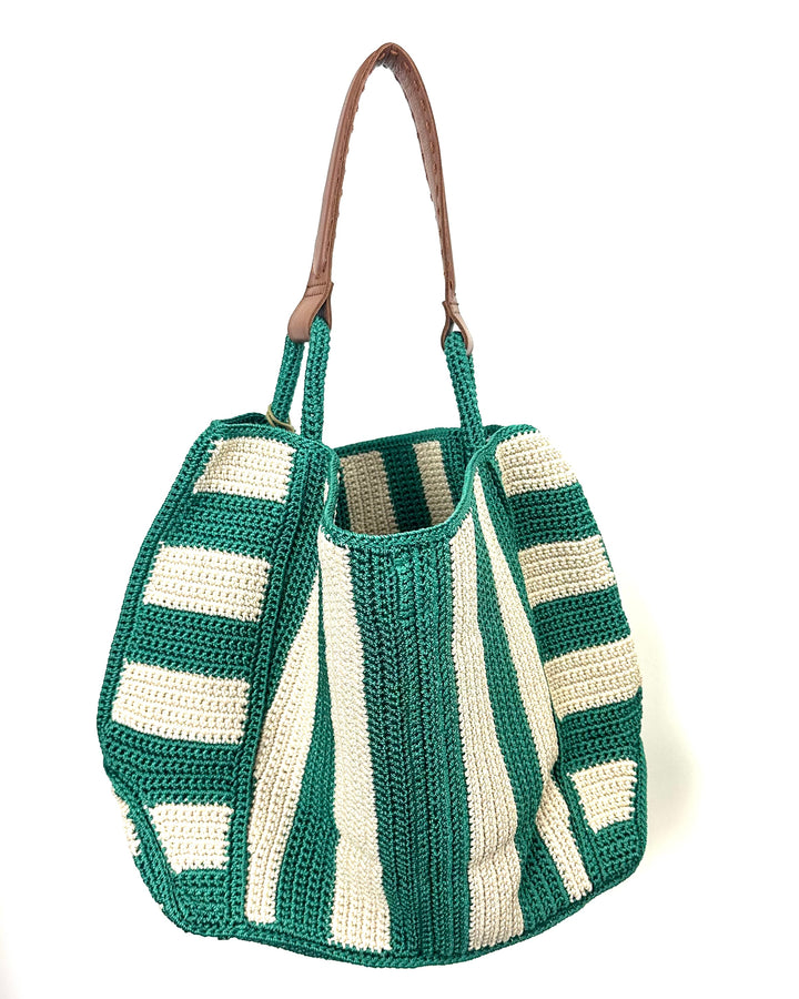 Green & Tan Crochet Large Tote Bag