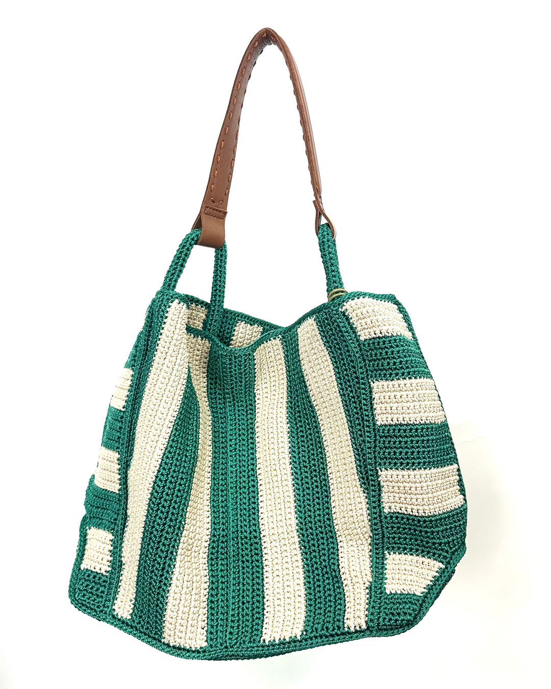 Green & Tan Crochet Large Tote Bag