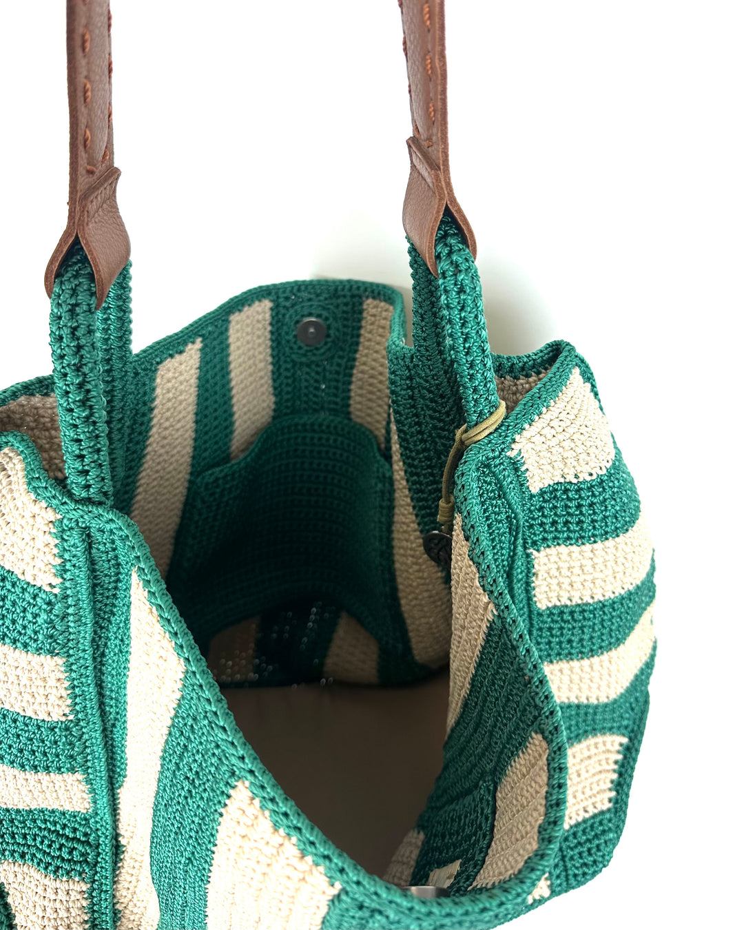 Green & Tan Crochet Large Tote Bag