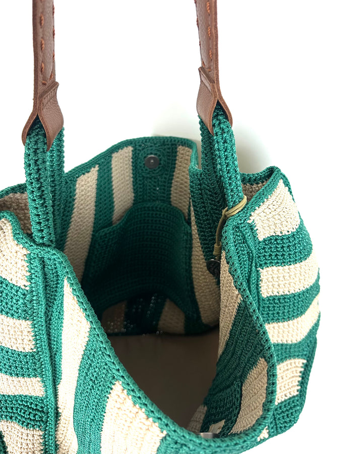 Green & Tan Crochet Large Tote Bag