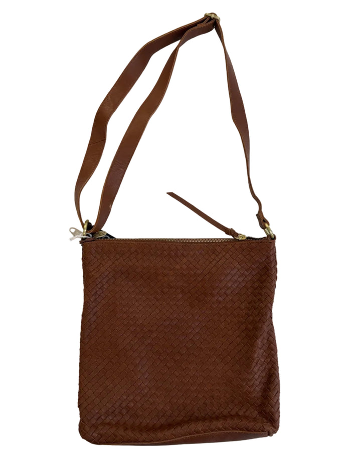 Brown Basket Weave Crossbody Bag