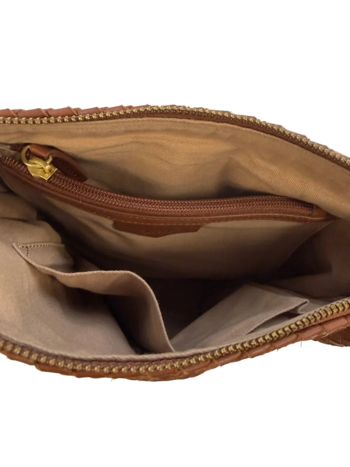 Brown Basket Weave Crossbody Bag