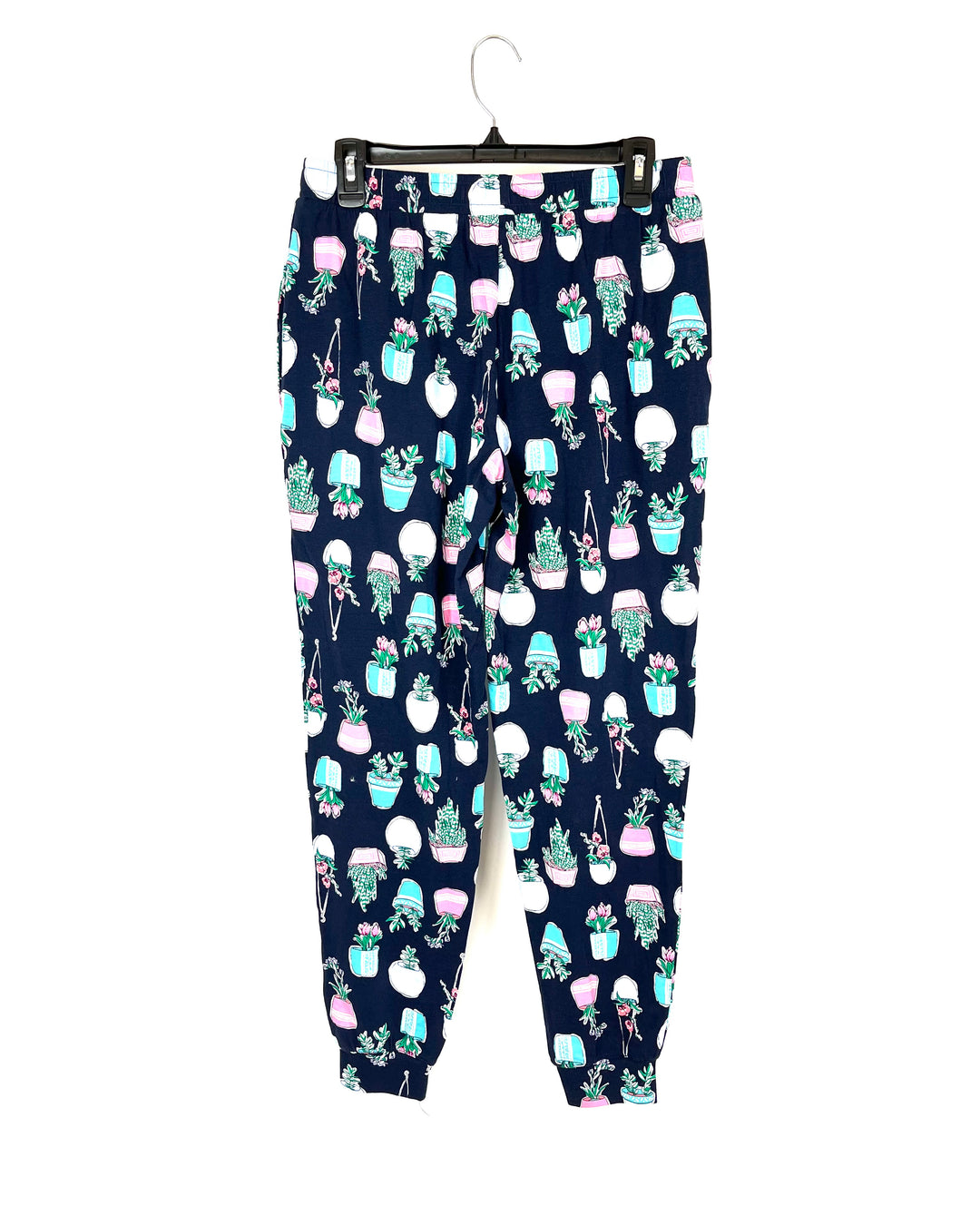 Navy Blue Plant Print Pajama Joggers - Small