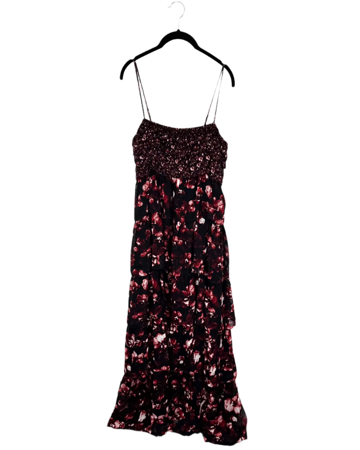 Black Floral Ruffle Dress - Size 4/6