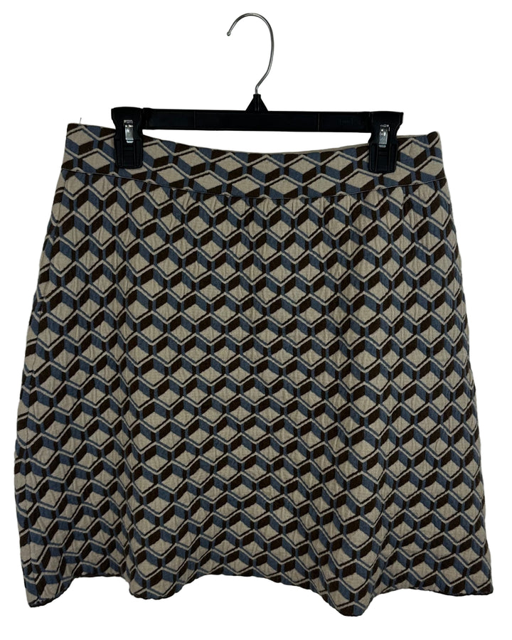 Blue & Brown Abstract Skirt - XL