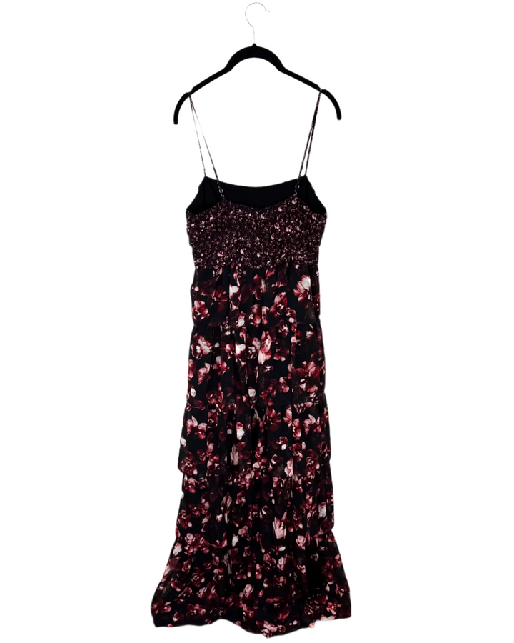 Black Floral Ruffle Dress - Size 4/6