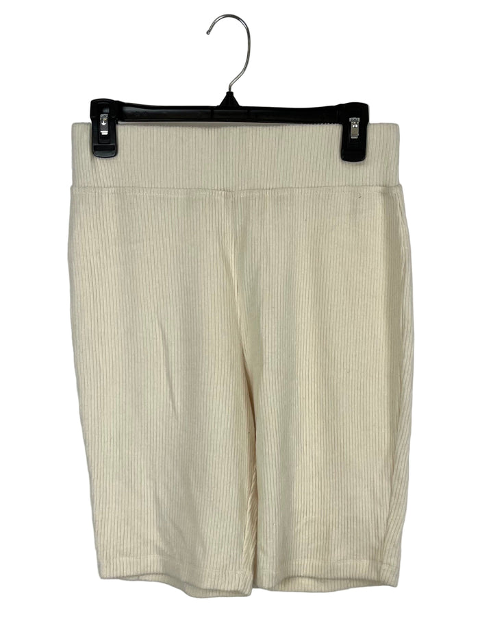 Cream Ribbed Bike Shorts - Size 4-6