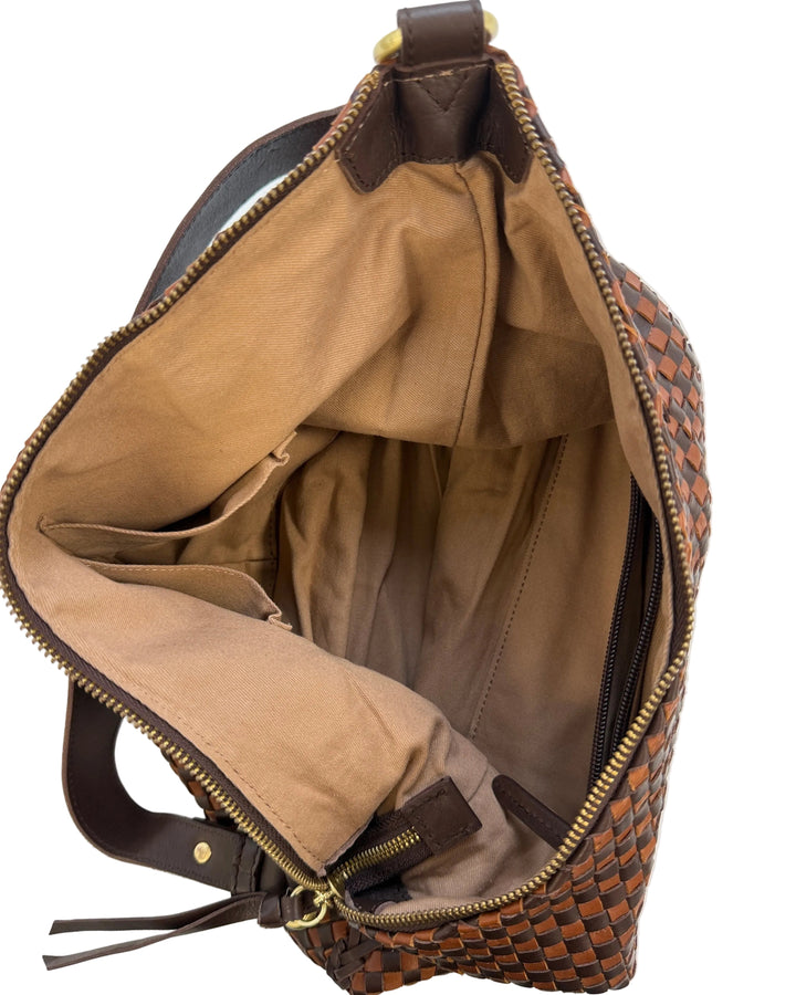 Brown & Black Basket Weave Shoulder Bag
