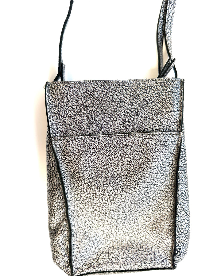 Silver Leather Crossbody Mini Bag
