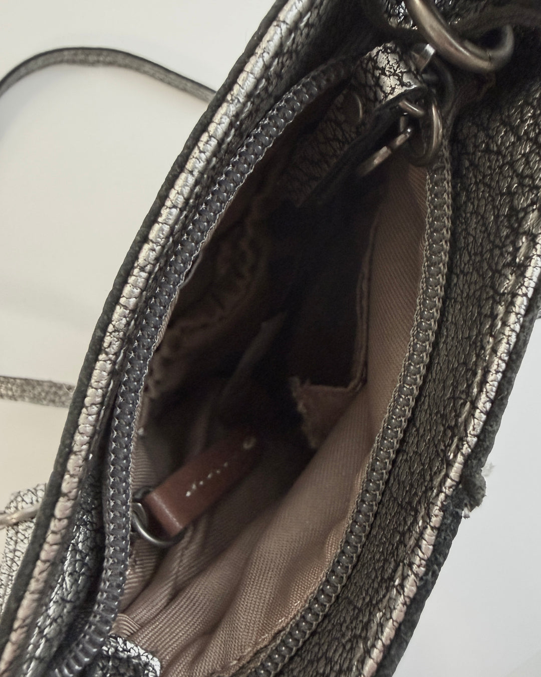 Silver Leather Crossbody Mini Bag