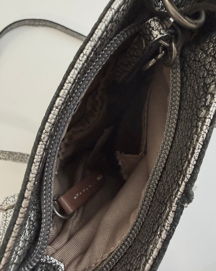 Silver Leather Crossbody Mini Bag