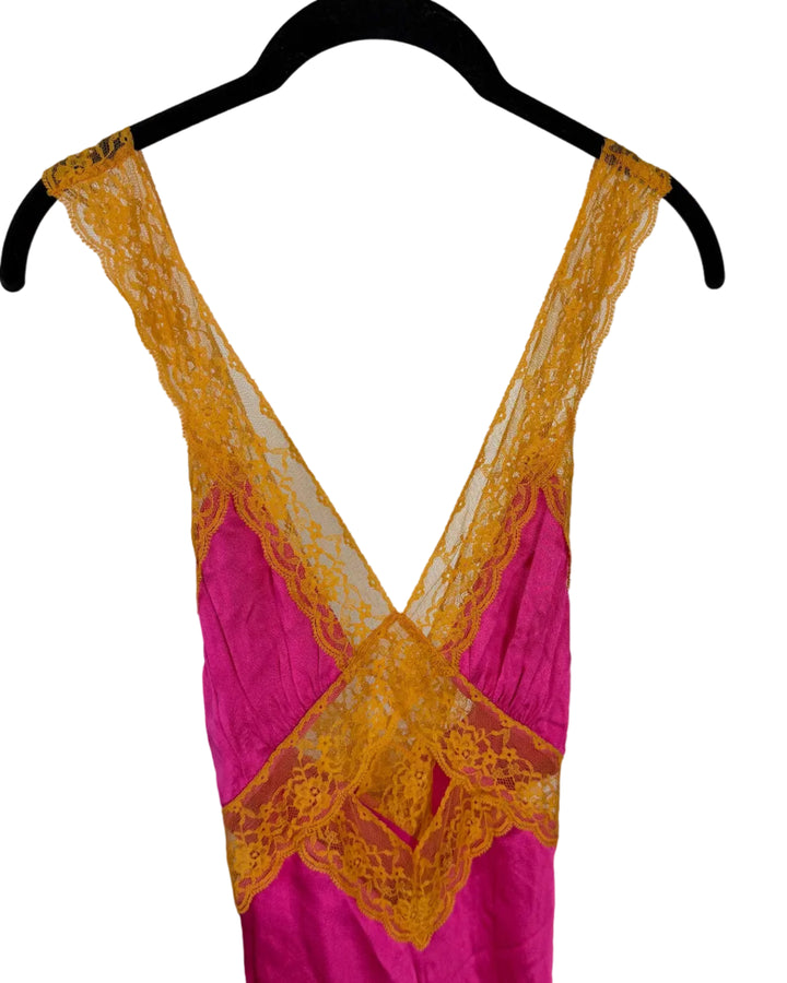Pink and Orange Lace Trim Dress - Size 0/2