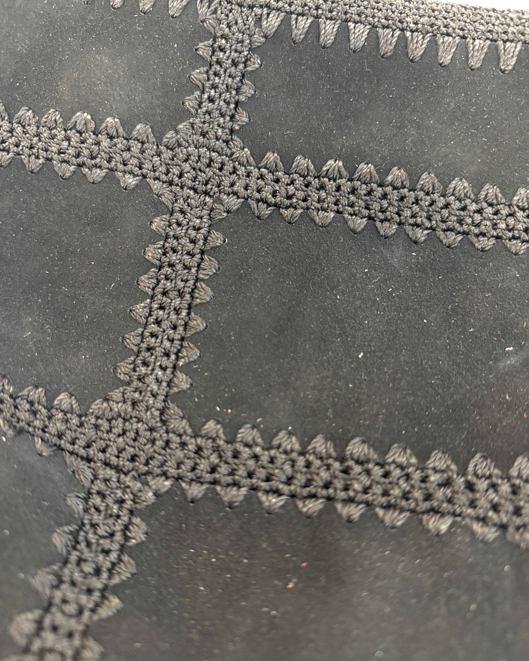 Ink Black Suede Crochet Crossbody Bag