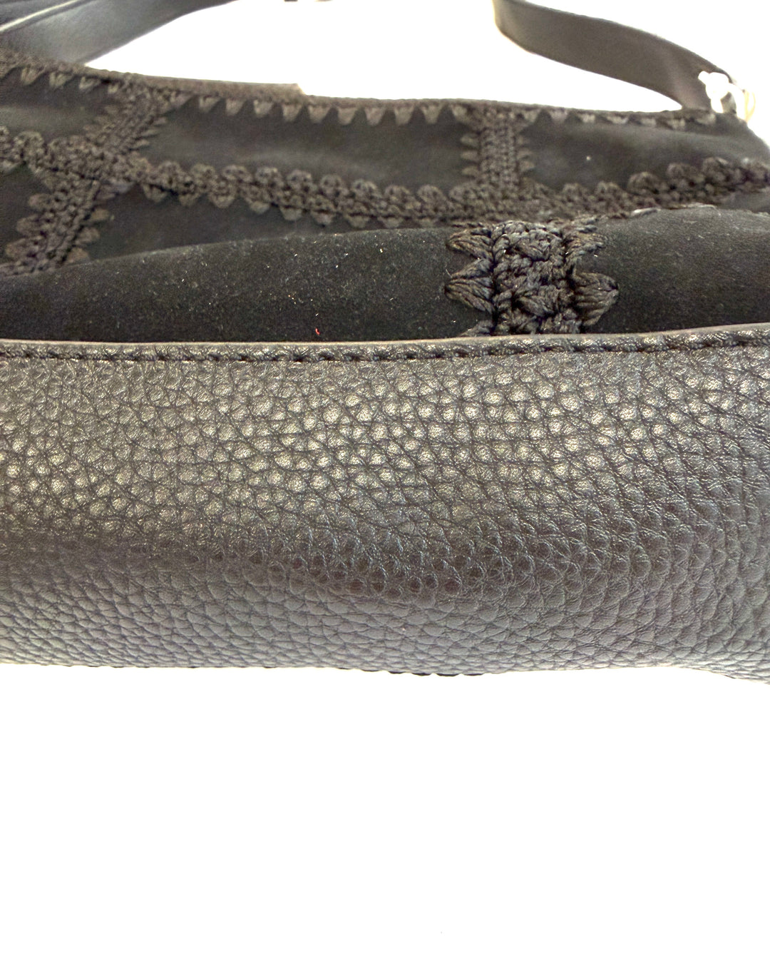 Ink Black Suede Crochet Crossbody Bag