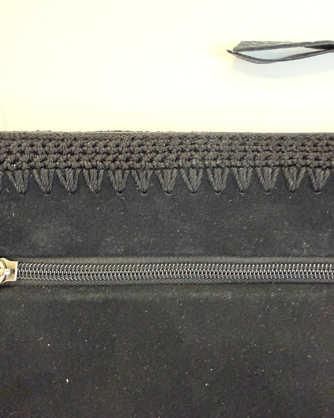 Ink Black Suede Crochet Crossbody Bag