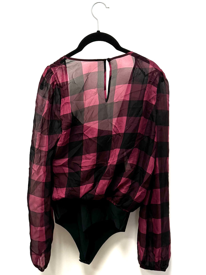 Pink and Black Plaid Bodysuit - Small