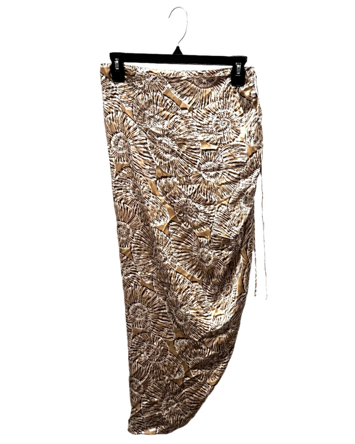 Beige and Brown Printed Skirt - Small