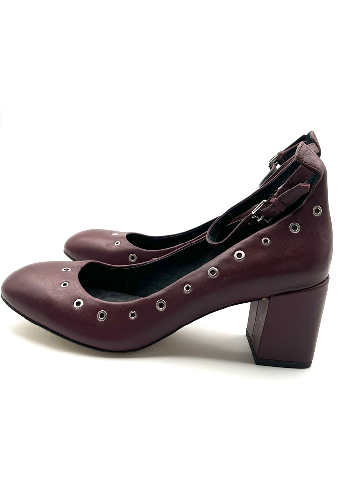 Maroon Grommet Strap Heels - Size 7