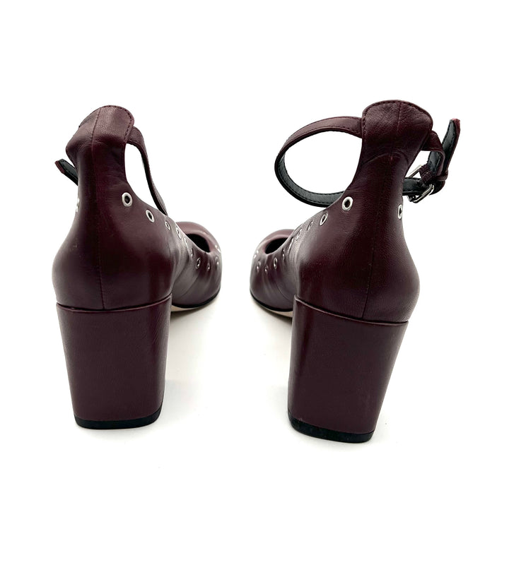 Maroon Grommet Strap Heels - Size 7