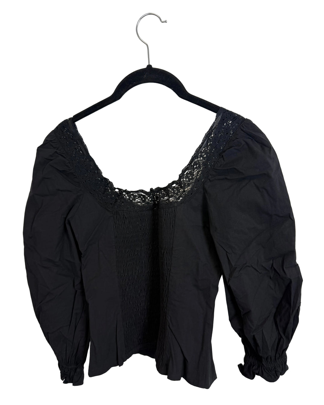 Black Lace Trim Long Sleeve Top - Size 2/4