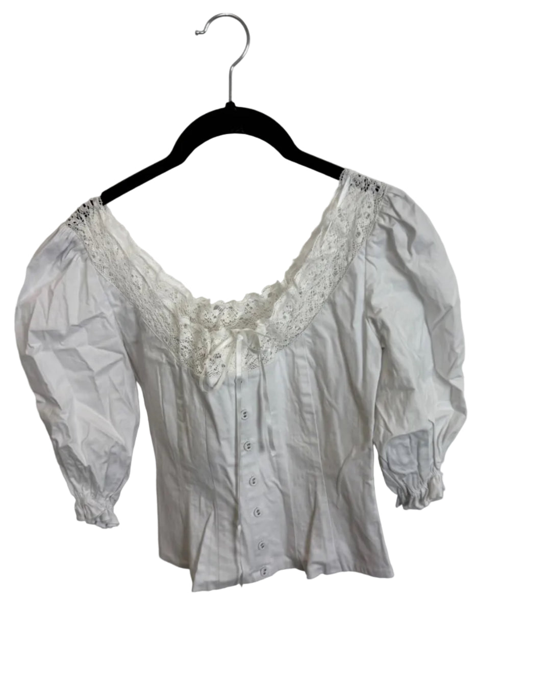Bright White Lace Trim Long Sleeve Top - Size 2/4