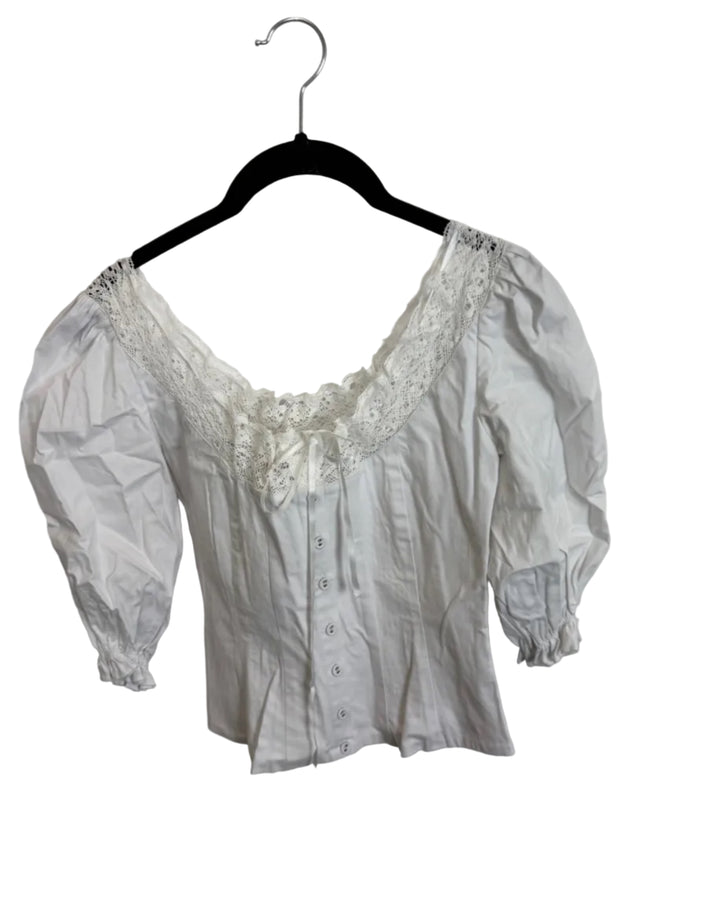 Bright White Lace Trim Long Sleeve Top - Size 2/4