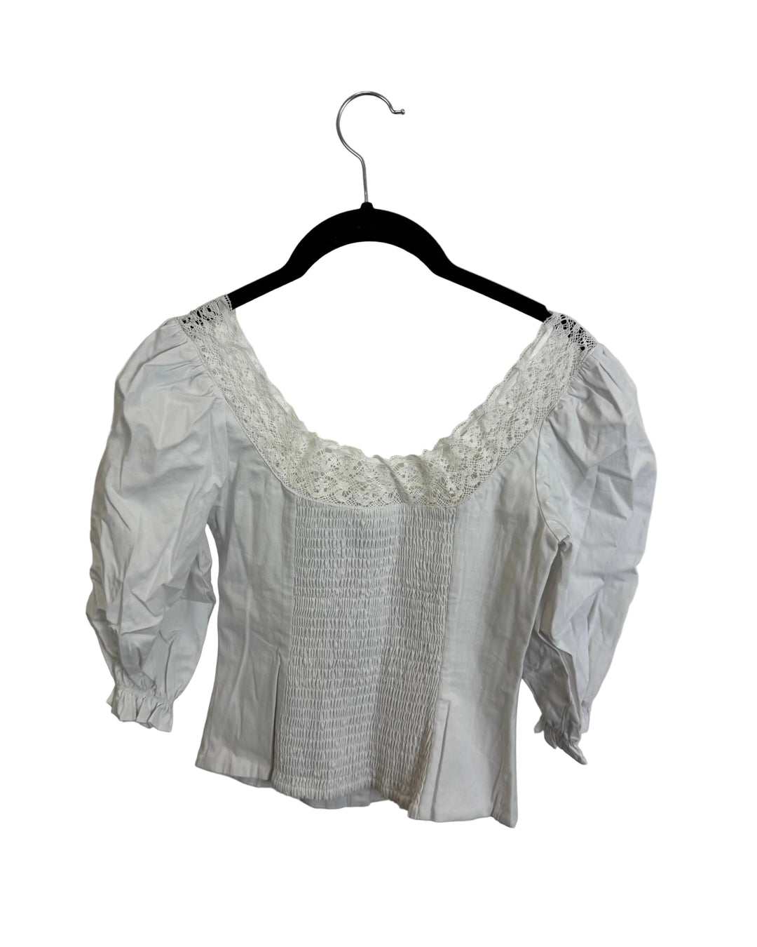 Bright White Lace Trim Long Sleeve Top - Size 2/4