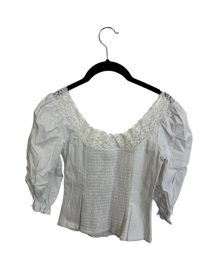 Bright White Lace Trim Long Sleeve Top - Size 2/4