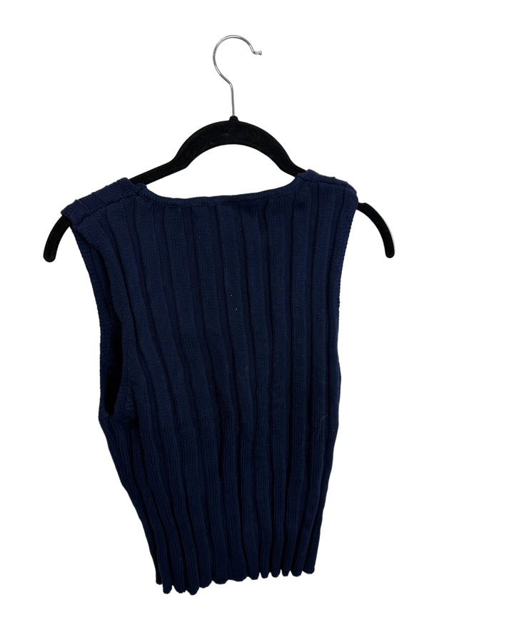 Navy Blue Sleeveless Ribbed Sweater - Size 4/6