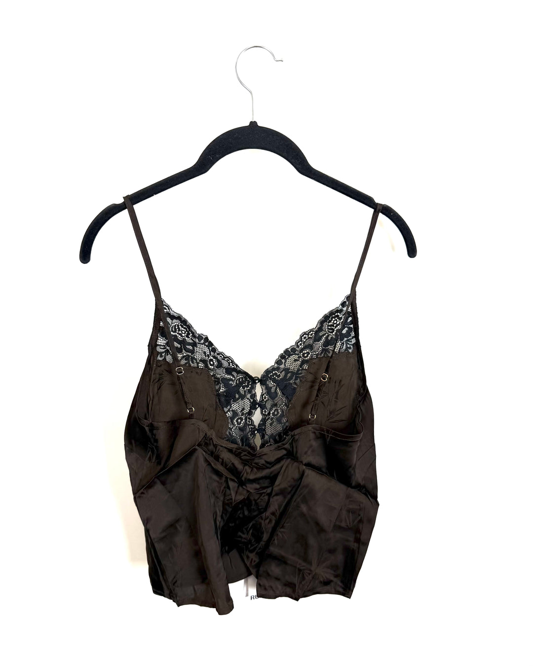 Brown Satin Tank with Black Lace Trim - Size 0/2