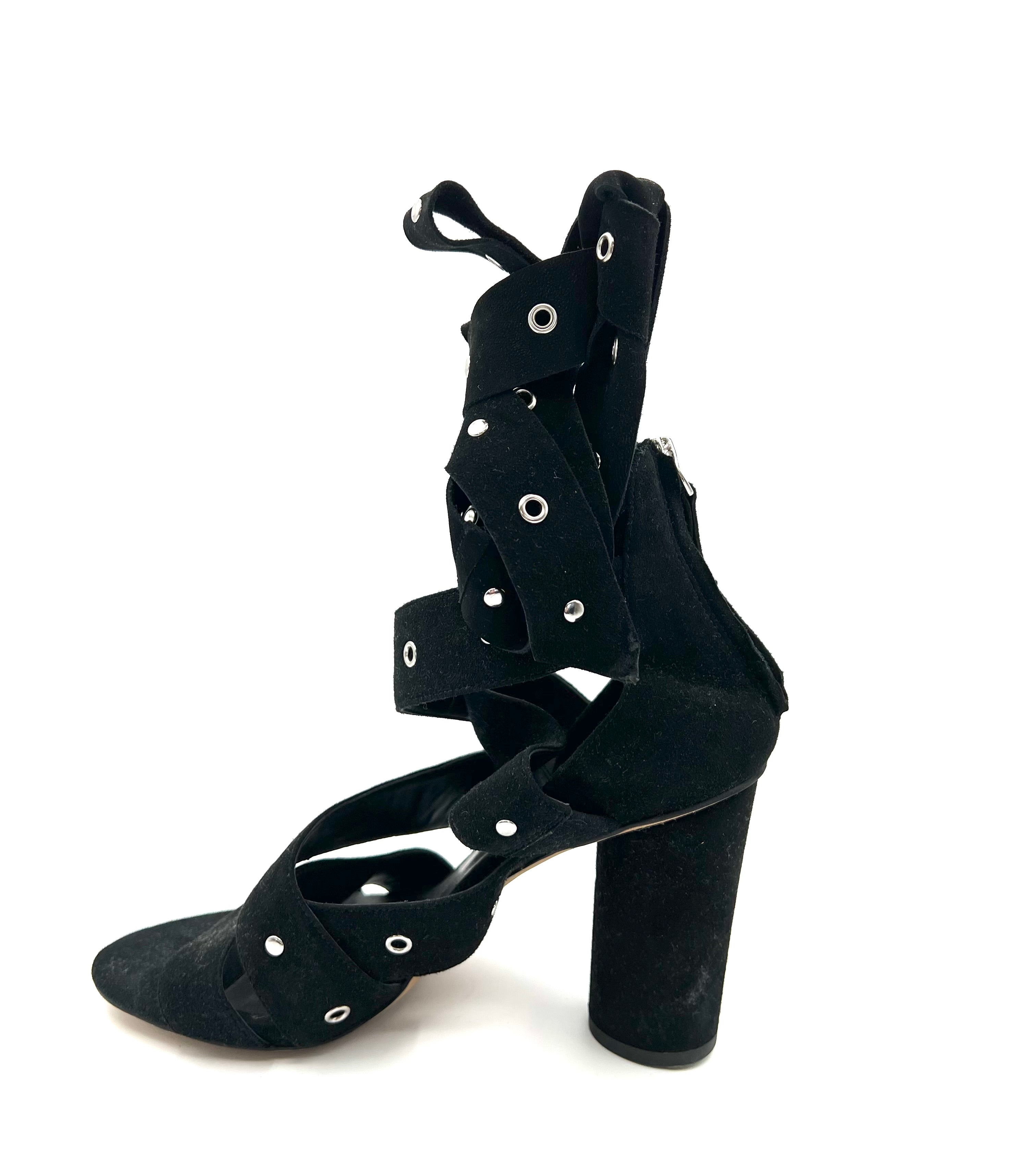 Black Suede Wrap Up Heels Size 7