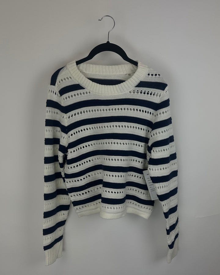 Navy & White Striped Sweater - Small