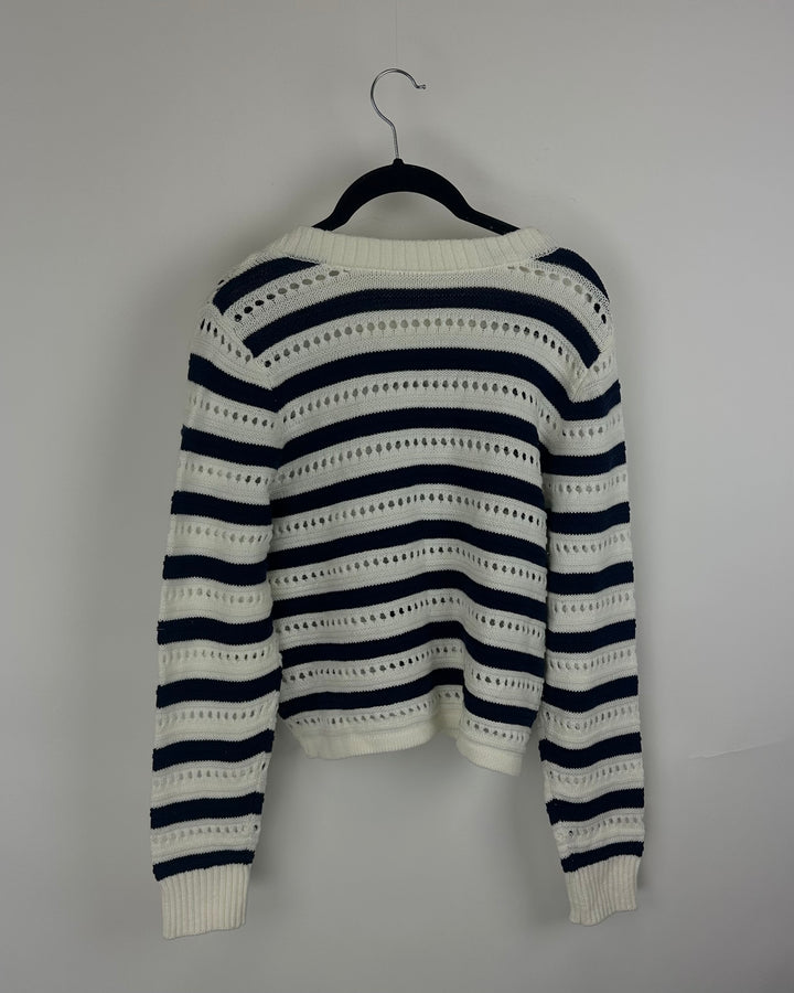 Navy & White Striped Sweater - Small