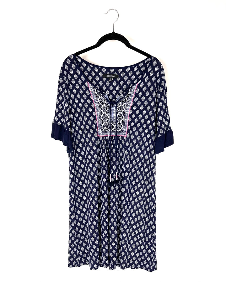 Navy Blue and White Pattern Nightgown - Small
