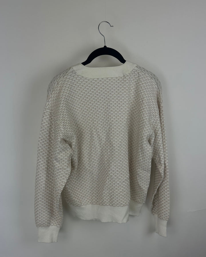 White & Beige Gold Button Cardigan - Small