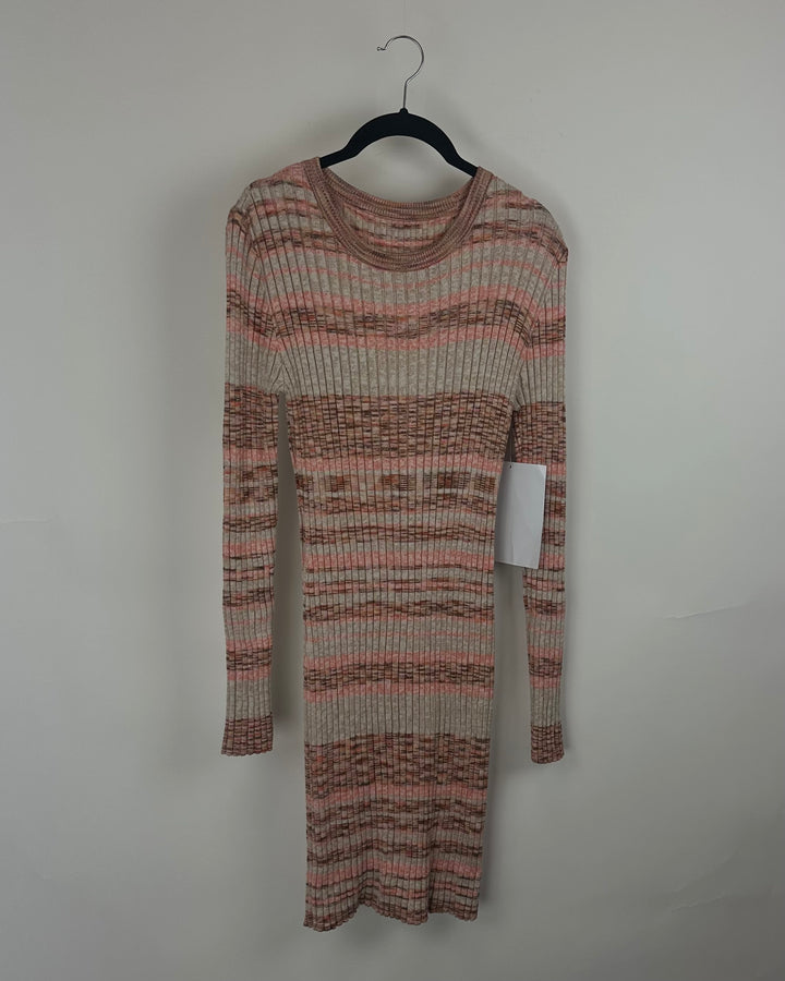 Coral & Beige Sweater Dress - Small