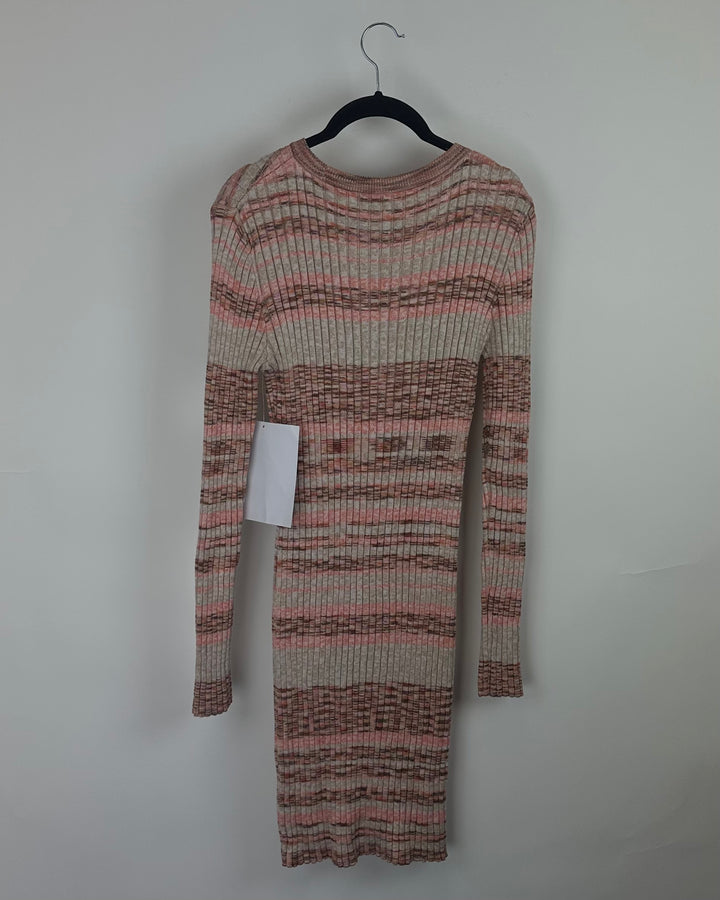 Coral & Beige Sweater Dress - Small
