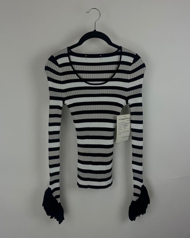 Black, White & SIlver Striped Sweater - Extra Small
