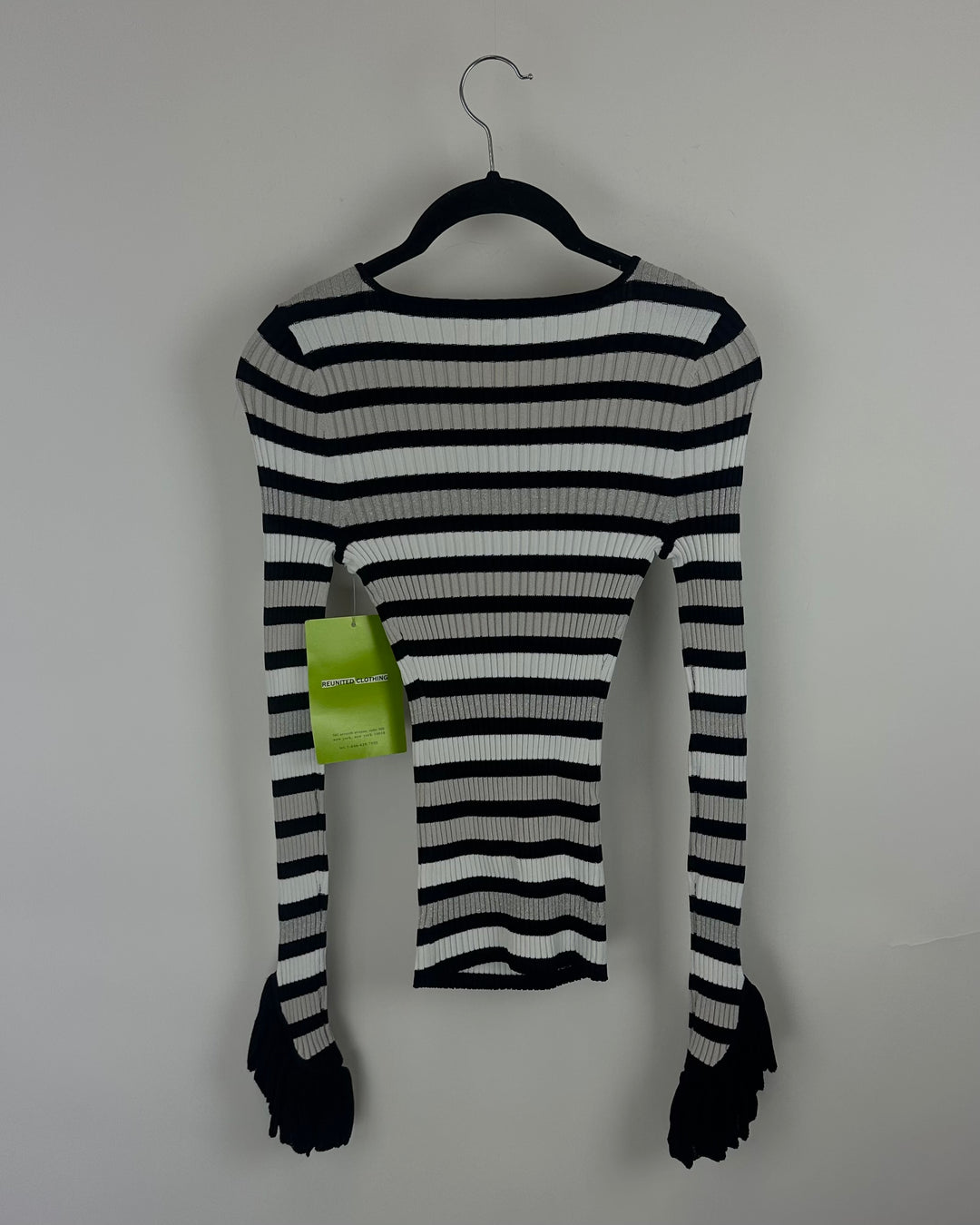 Black, White & SIlver Striped Sweater - Extra Small