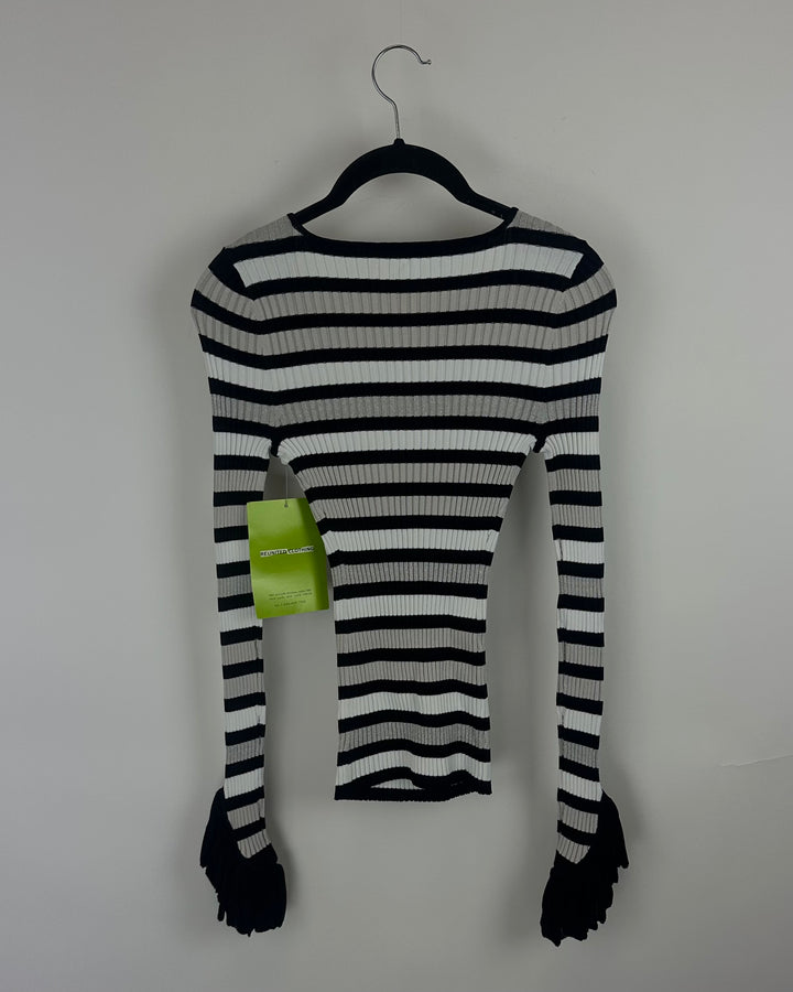 Black, White & SIlver Striped Sweater - Extra Small
