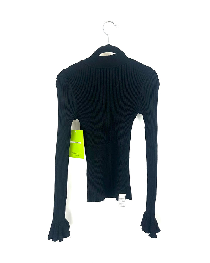 Black Shimmer Ruffle Sweater - Small