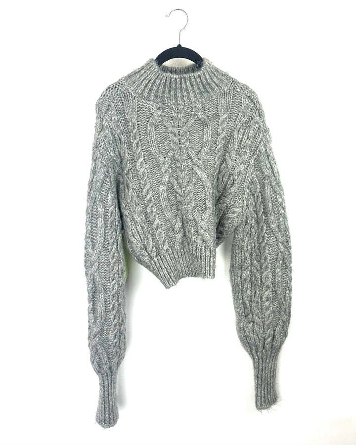 Grey Knit Cable Cropped Sweater - Small