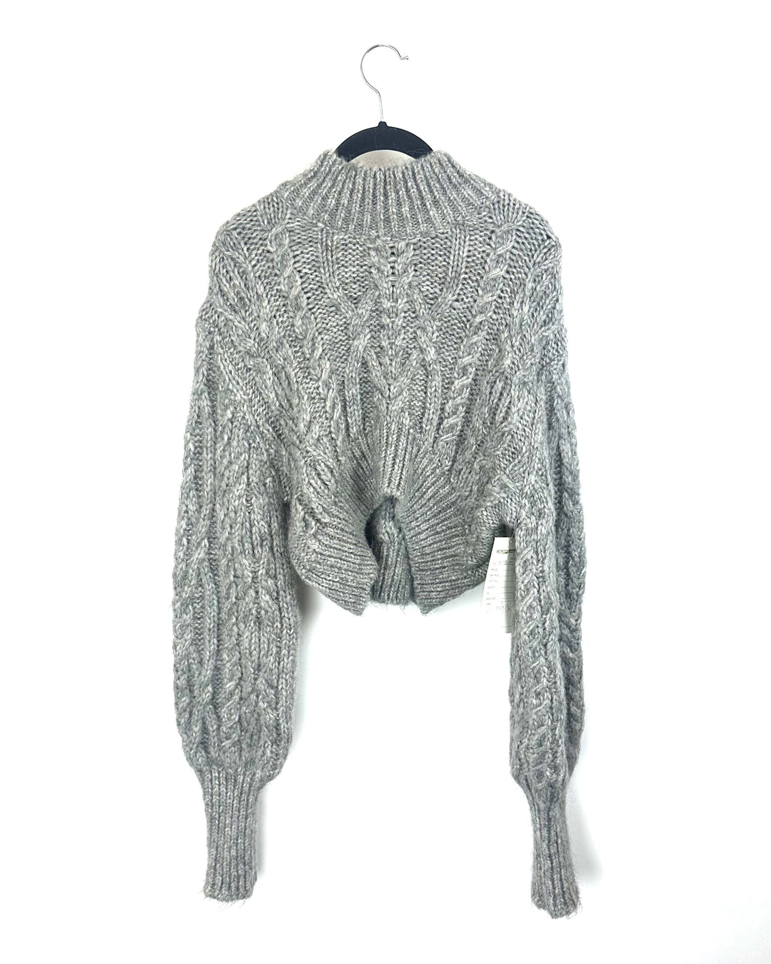 Grey Knit Cable Cropped Sweater - Small