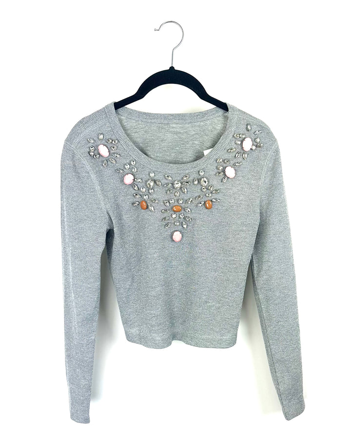 Silver Rhinestone Sweater - Small